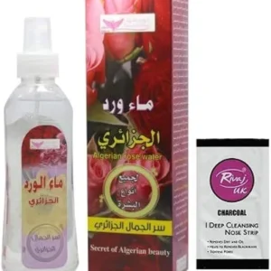 Algerian Rose Water, 200ml with Rivaj UK Charcoal Nose Strip